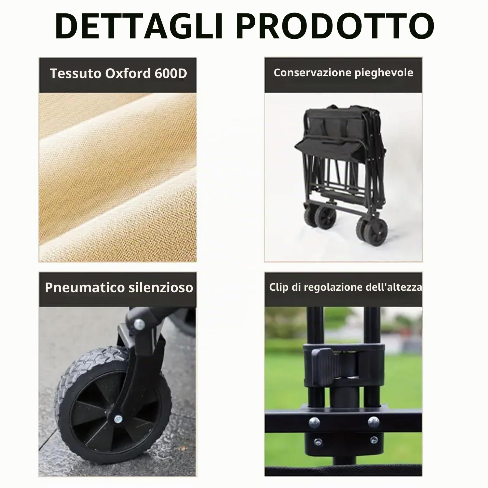 Carrello pieghevole piccolo con manico regolabile in altezza, portata 150 kg | Carrello per la spesa pieghevole da campeggio, per giardino, spiaggia, shopping, salvaspazio, pieghevole