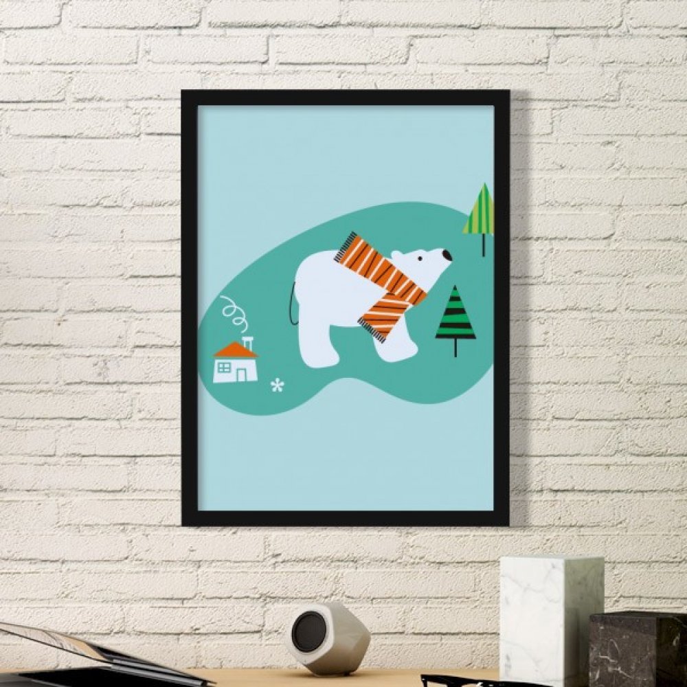 Affiche ours dessin animé et cadre photo noir pour chambre child