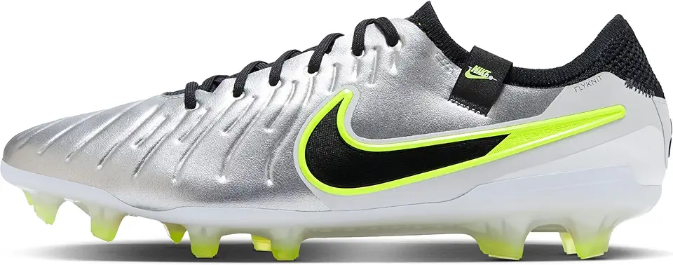 Chuteiras de futebol de cano baixo Tiempo Legend 10 Elite para campo firme (DV4328-001, Prata Metálico/Volt/Preto) Tamanho 7