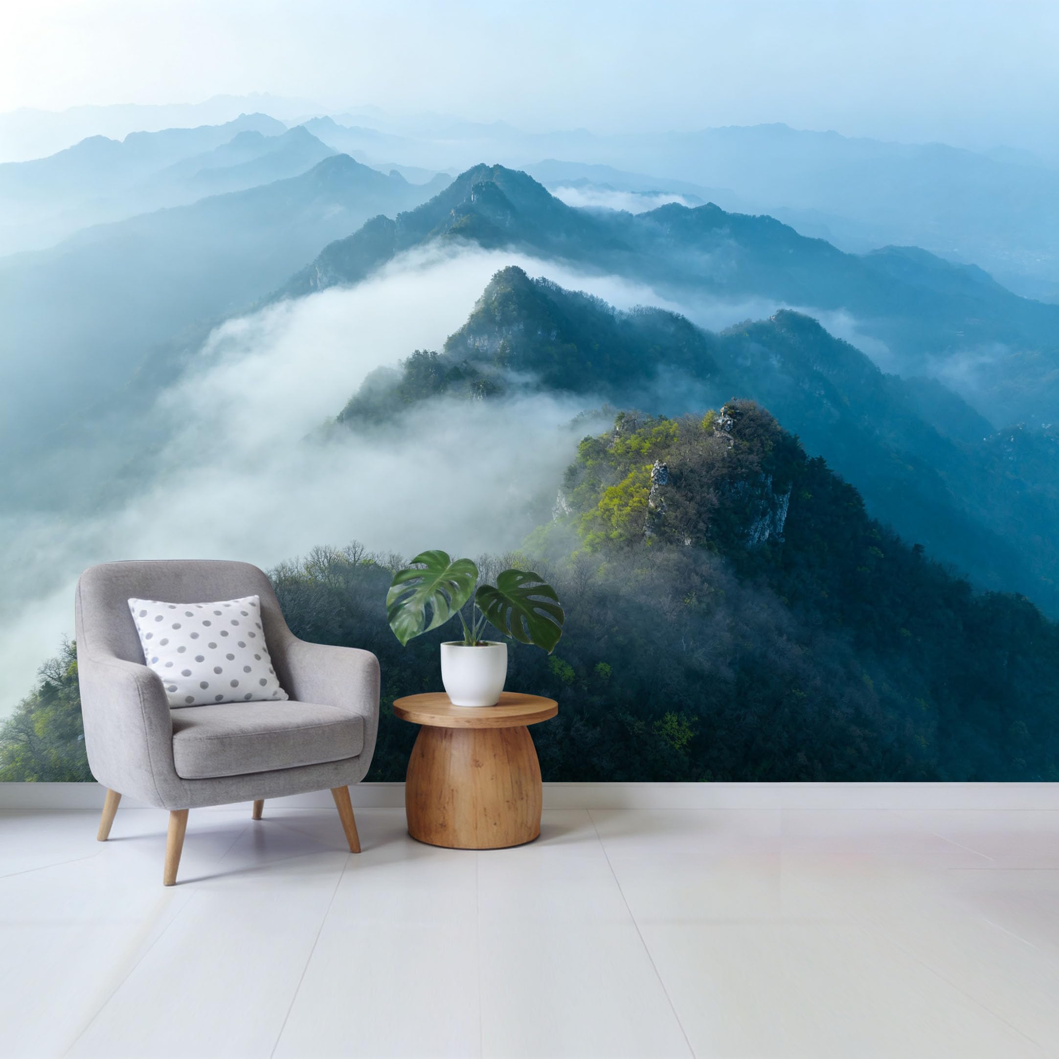 Qzlithotic Yq2605250037 Custom Size Wall Mural Misty Mountain Landscape Cloud Sea Aerial View Peak Nature Scenery Selfadhesive Wall Fabric Removable Wallpaper For Home Office Decor