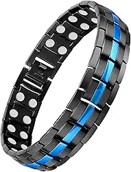 Pulseira magnética masculina de aço de titânio com ímãs de fileira dupla ajustáveis (linha preta e azul)