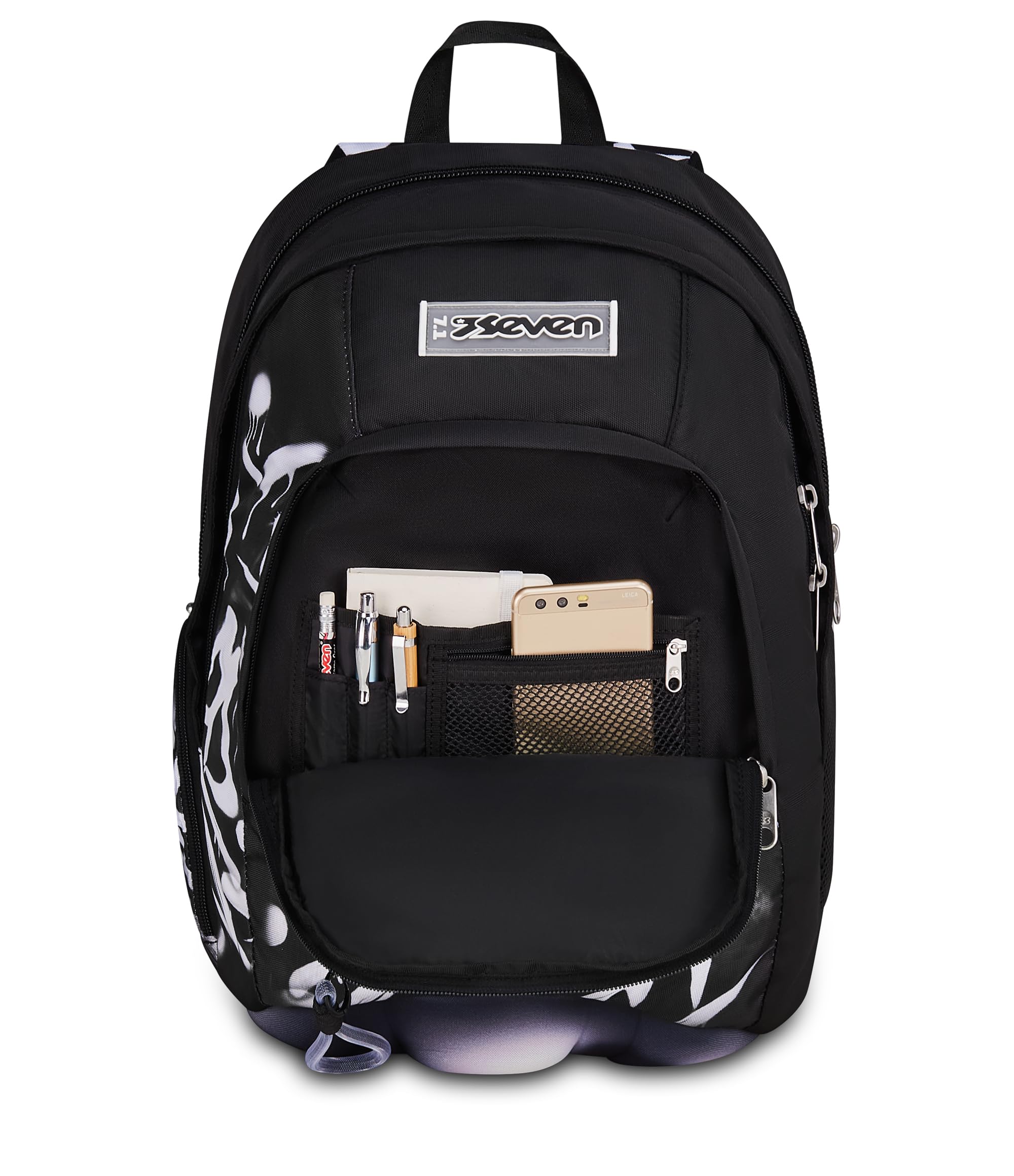 Seven Zaino Scuola Dual GOLDEN PAINT, Doppio Scomparto, Nero, 32 L, Multifunzione, Tasca attrezzata, Tasca laterale porta borraccia, Scomparto porta pc, Scuola media e superiore, Bambini, Ragazzi