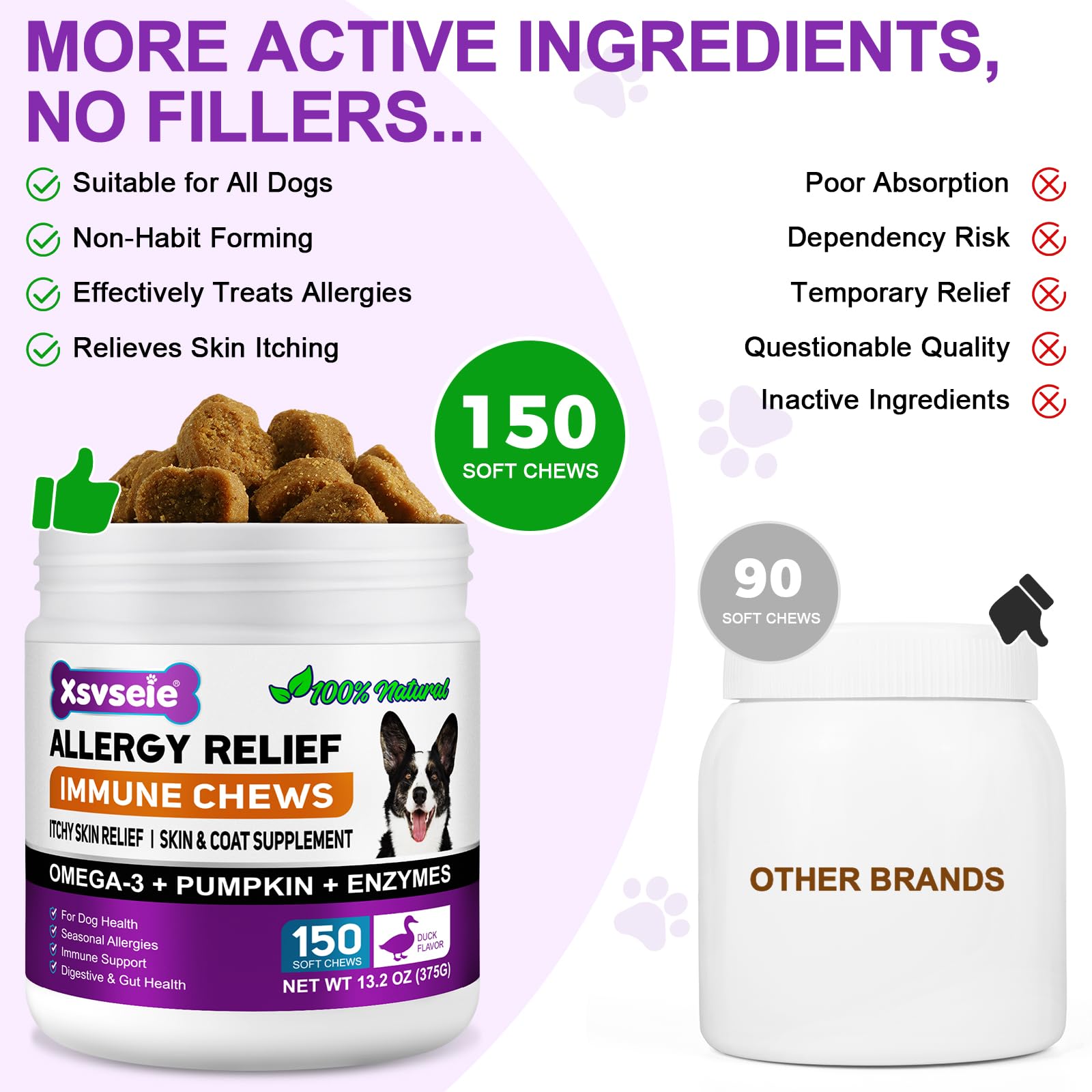 Feeliville Dog Allergy Relief Treats(150 Chews), Itchy Dog Skin Relief, Anti Itch Chews for Dogs, Soothe Itchy Skin, Paws - Image 2