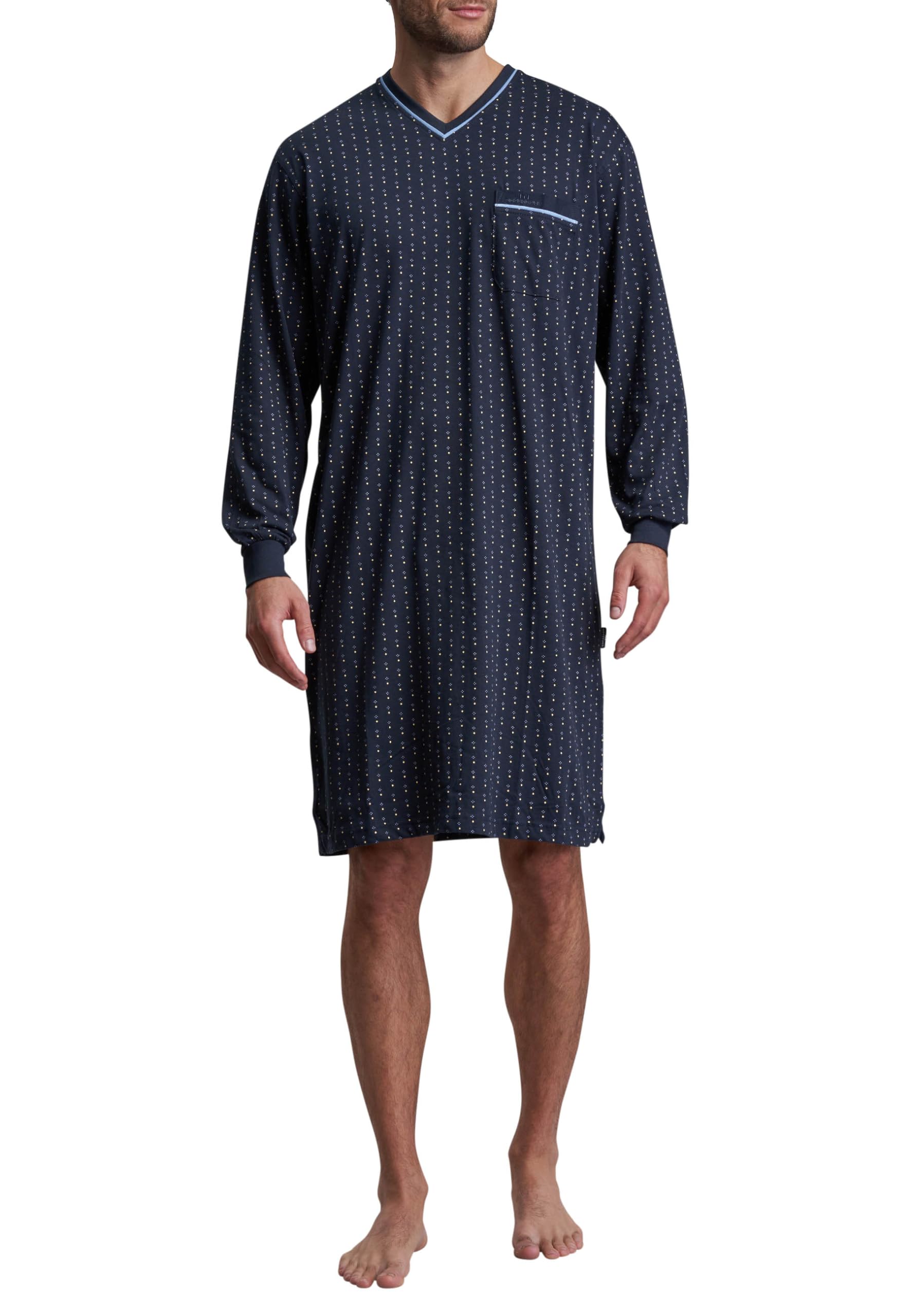 Götzburg Herren Nachthemd, langarm, Baumwolle, Single Jersey, navy, minimal
