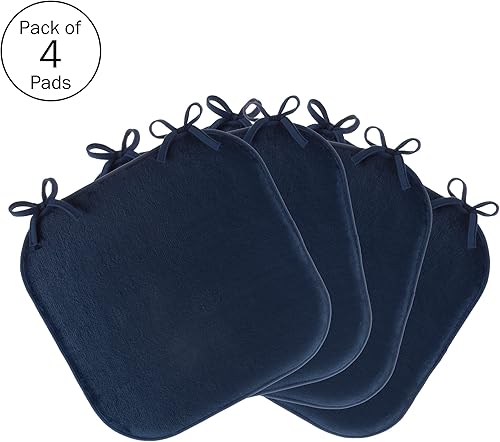 Miniatura 4 de Lavish Home Cojines de felpa para silla, paquete de 4 almohadillas de espuma viscoelástica para comedor, cocina, asientos de patio al aire libre,