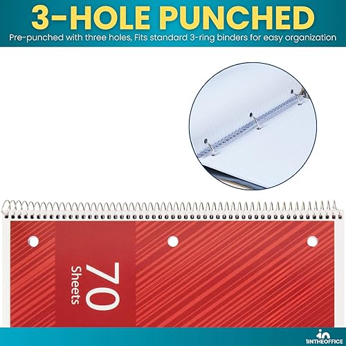 Miniatura 4 de 1InTheOffice Cuaderno de espiral con rayas universitarias de 10.5 x 7.5 pulgadas, cuadernos de 1 materia, cuadernos de espiral encuadernados con