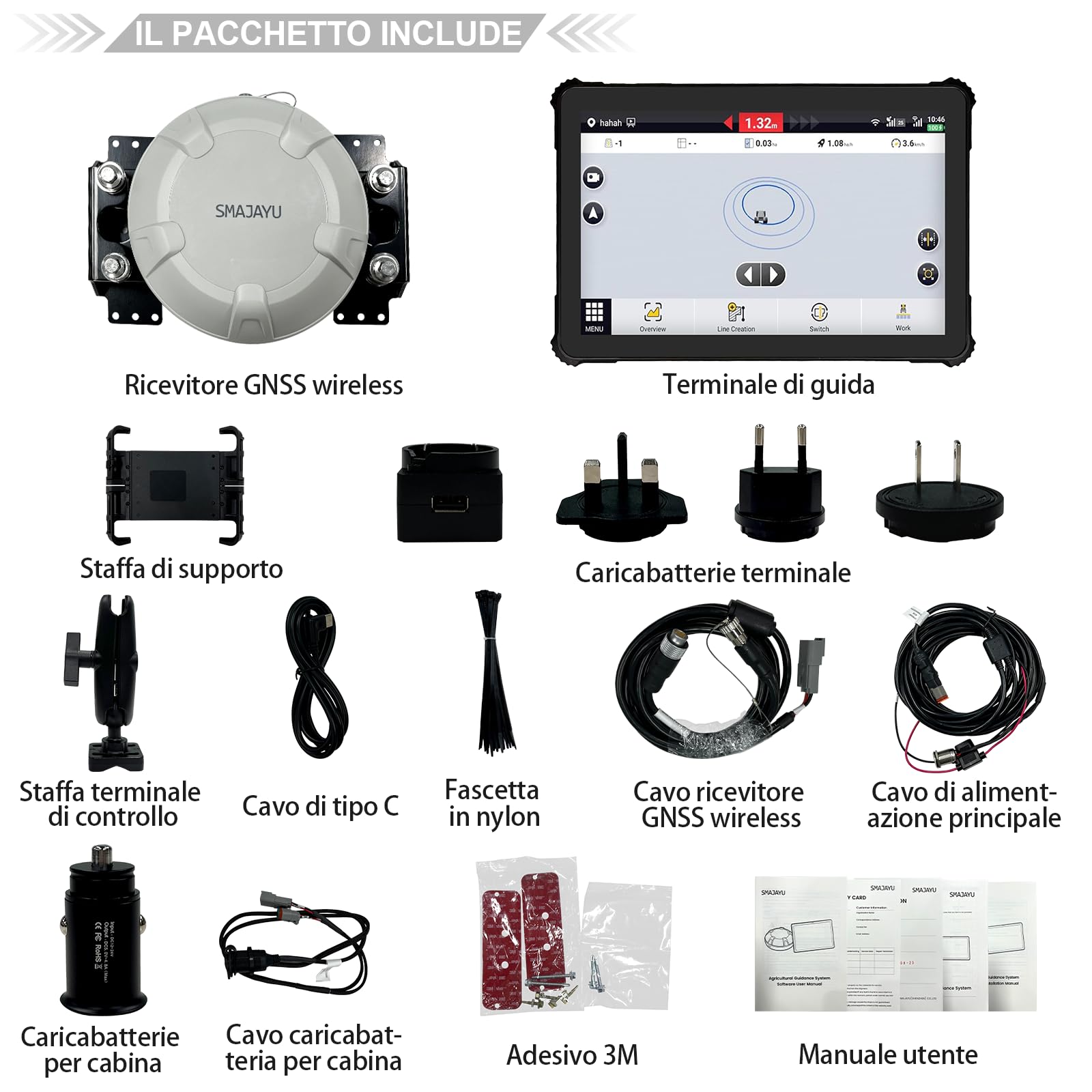SMA10 Sistema di guida GPS per trattori per agricoltura, sistema di navigazione per agricoltura di precisione con PPP e SBAS, precisione di 10 cm con PPP, 2,5 cm con RTK, antenna GNSS anti-jamming