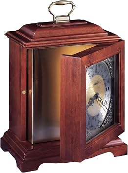 Howard Miller Continuum II Mantel Clock Urn Box 800-122 Windsor Cherry Finish, Select Hardwoods & Veneers, Bracket-Style Roman Numeral Clock, Interior Compartment, Funeral Urn Box