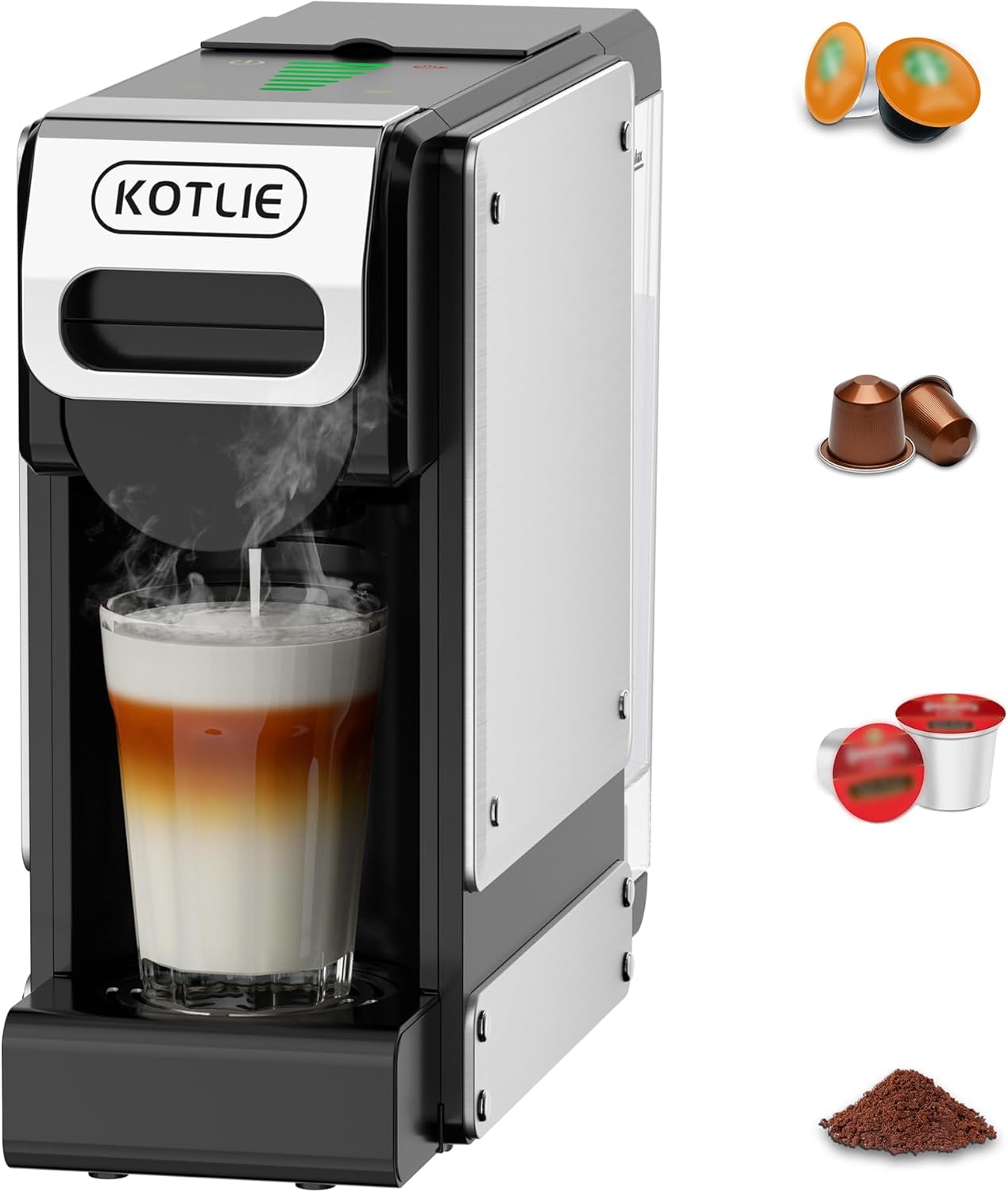 KOTLIE Single Serve Coffee Maker for K*cup, Nes Original,Dol*e Gusto,and Grounds, 34 Oz Reservoir with 7 Water Flow Settings, Ideal for Homes, Offices and RVs (ST-550)