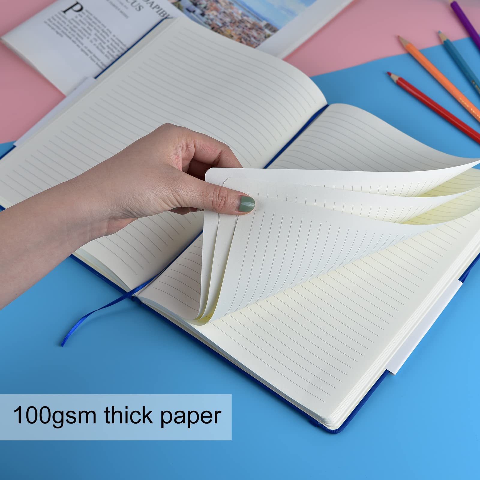 Coopay Confezione da 3 quaderni a righe B5, con copertina rigida a righe, per ufficio, casa, scuola, lavoro, per prendere appunti, 25,9 x 19,1 cm, carta spessa 100 g/m², 160 pagine (grigio/blu/rosso)