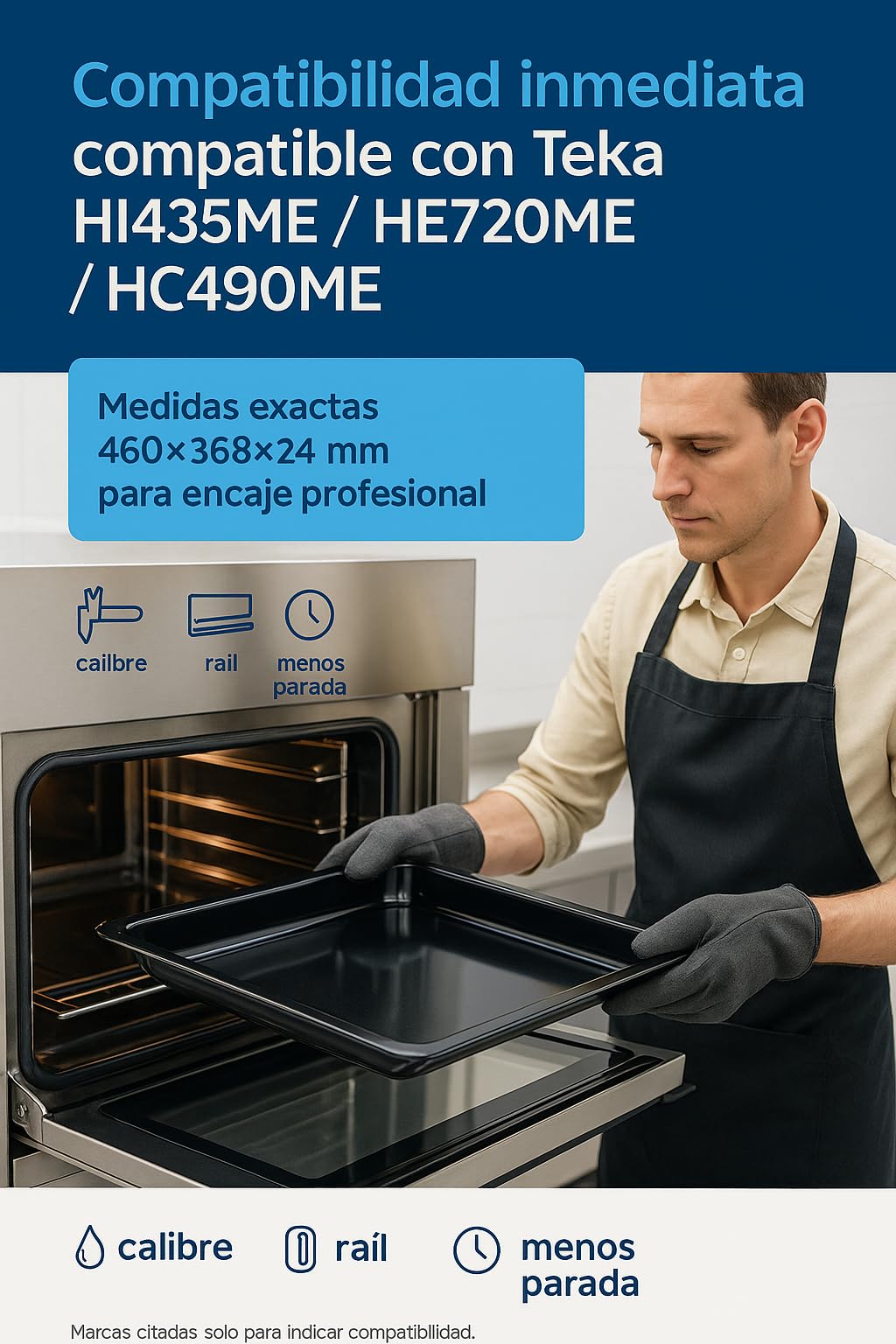 RECAMBIOS DREYMA Bandeja De Horno Esmaltada 460x368x24 mm Compatible con Teka 82405901 Guías Laterales HI435ME HE720ME HC490ME Apta Para Contacto Alimentario Negro Vitrificado Alta Resistencia