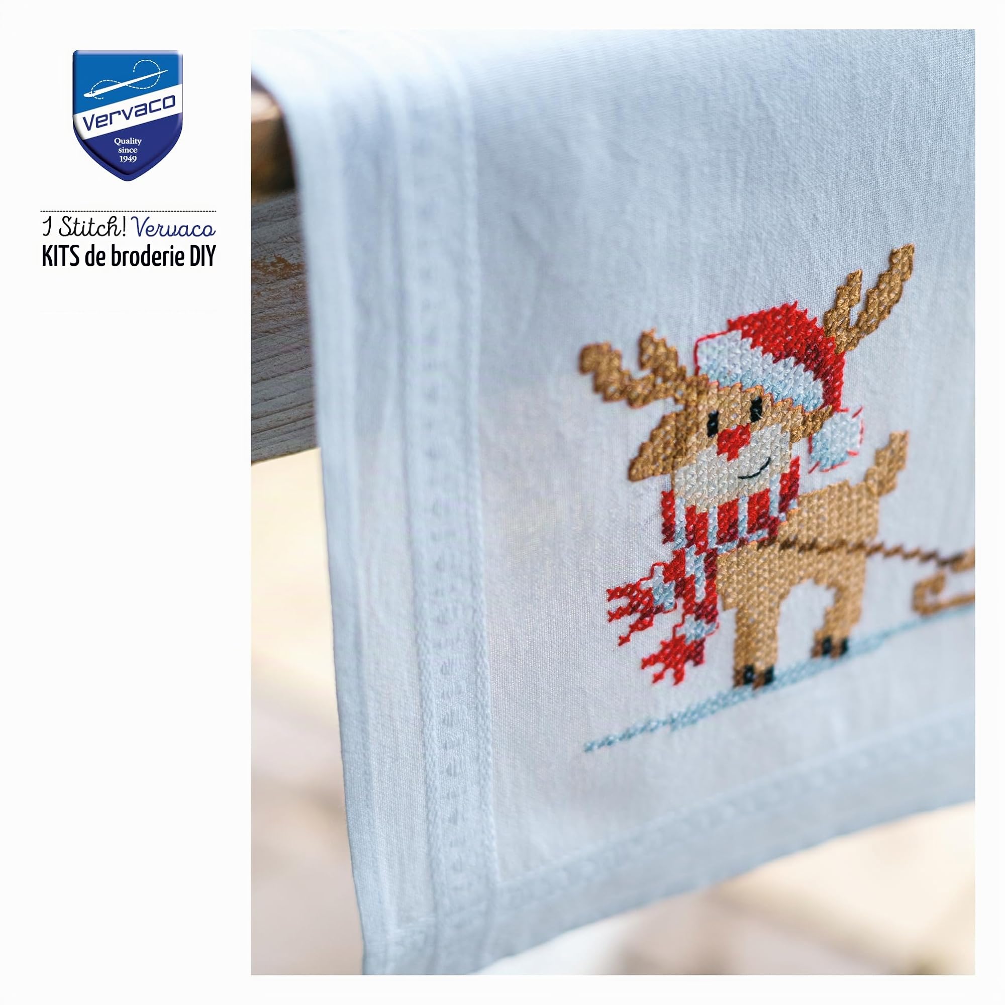 VERVACO Kit Point De Croix Pré-Imprimé Chemin De Table GNOME ET RENNE Broderie Kit Complet Adulte Loisir Créatif Maison Decoration Manuelle Table Cadeou DIYca. 40 x 100 cm Cross Stitch Embroidery