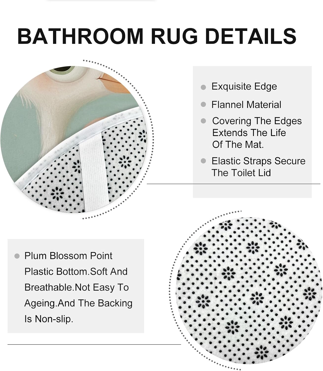 4PCS Cute Cartoon Storks Bathroom Accessory Sets with Non-Slip Rug, U Shape and Toilet Lid Cover Mat, Fun Rustic Vintage Kid Bathroom Fabric Decor-72''x72''