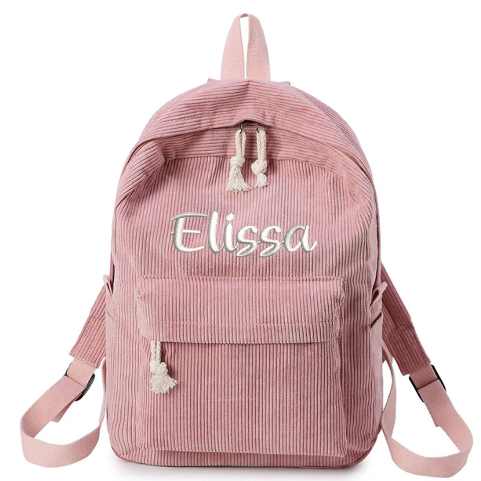 Personalized Corduroy Backpack Casual College Backpack Lightweight Travel Backpack Custom Embroidery School Backpack with Name Laptop Backpacks