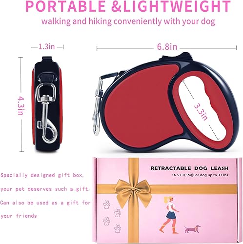 Miniatura 2 de Correa retráctil para perro, cinta de nailon fuerte bloqueo de un botón con una sola mano para perros y gatos pequeños y medianos, correa para