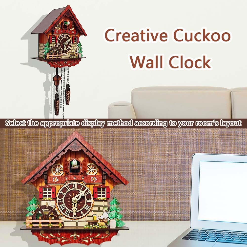 Kuckucksuhr, Kreative Retro-Wanduhr als Teil klassischer Kuckucksuhren, mit authentischem Kuckucksruf, DIY Kunstdekoration für Wohnzimmer, Schlafzimmer, Büro, Küche & Essbereich