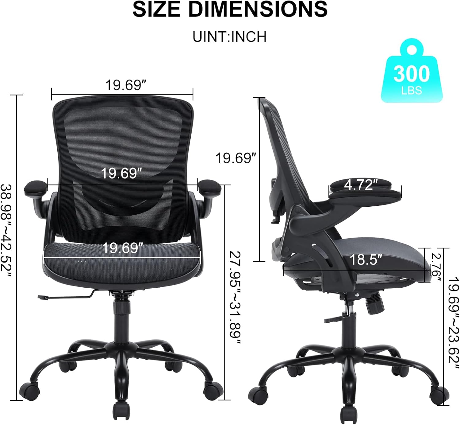 Office Chair, Ergonomic Desk Chair with Adjustable Lumbar Support, Comfy Breathable Mesh Chair with Wheels and Flip-Up Armrests, Executive Chairs for Home Office Comfortable Chair with Rolling Swivel - Image 2