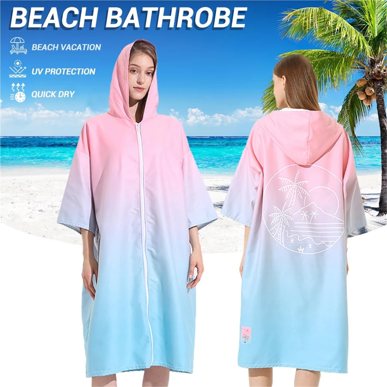 Toalla de Playa Grande, Traje de Neopreno, cambiante, natación, Toallas de baño con Capucha, Surf, Secado rápido, Hombres y Mujeres, Bata de baño(Pink Blue)