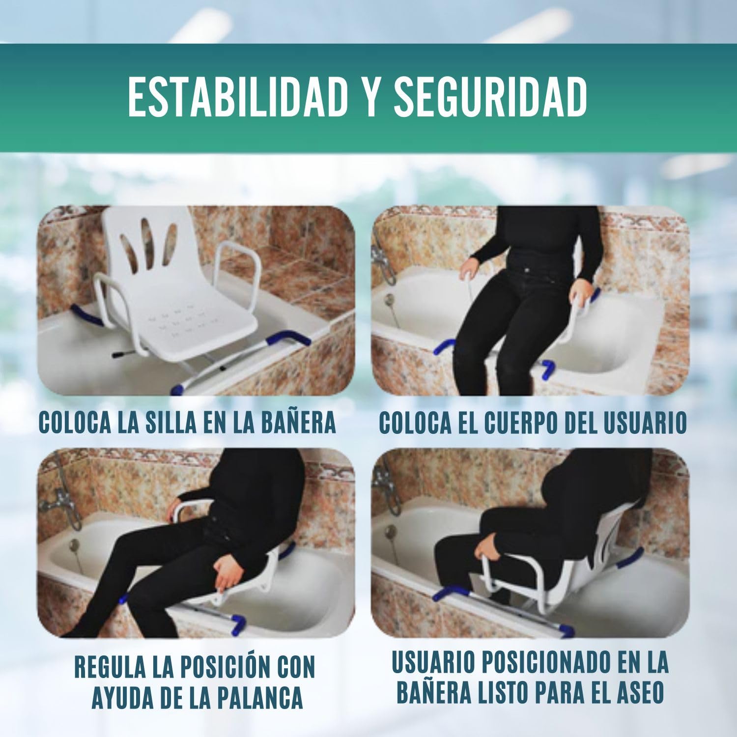 OrtoPrime Silla Bañera Giratoria 360º - Asiento Bañera Adulto Cómoda Transferencia - Silla Ducha Mayores FÁCIL Acceso - Silla de Baño Antideslizante