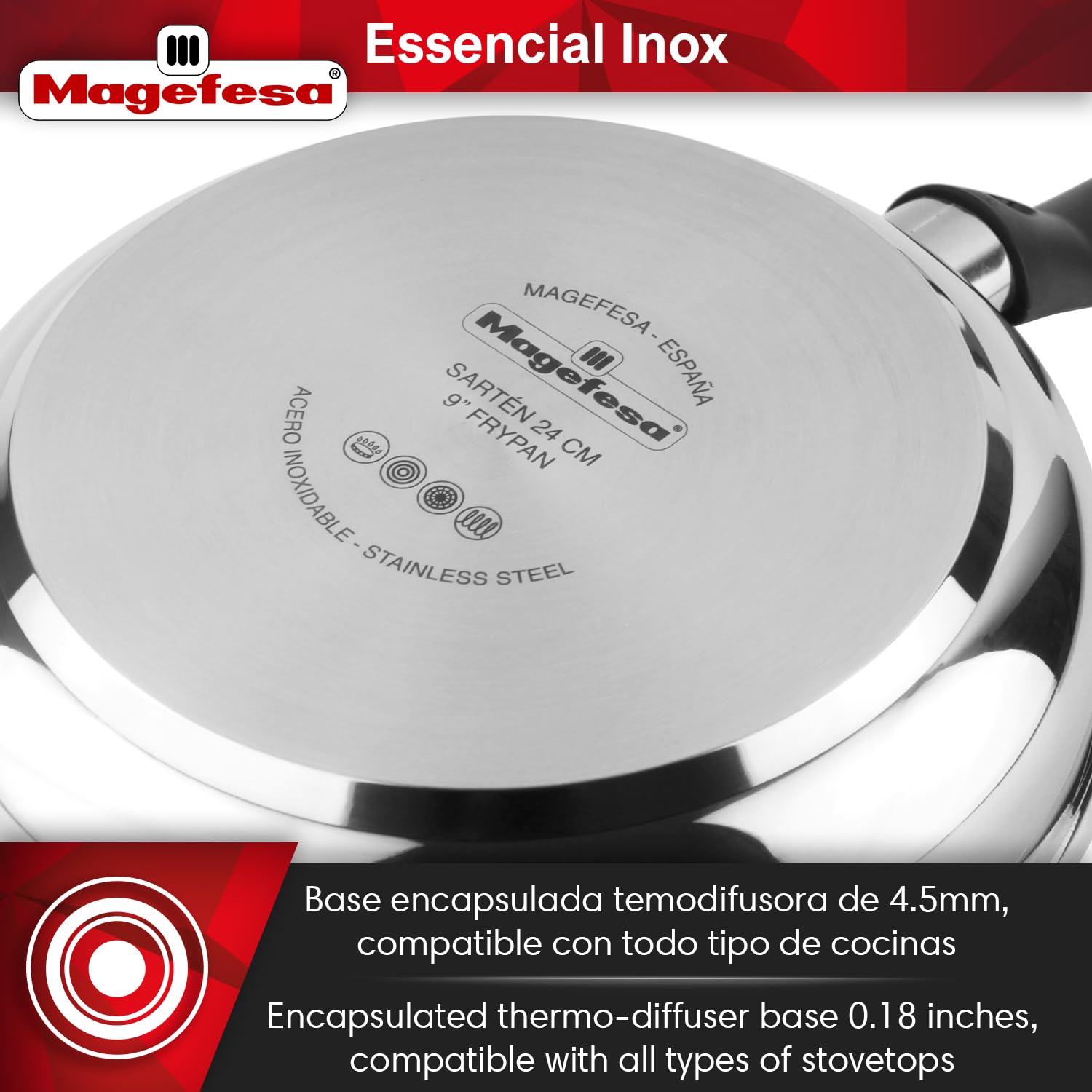 Padella Magefesa Essencial Inox 26cm - Acciaio Inossidabile Senza Antiaderente, Per Induzione - Foto 9