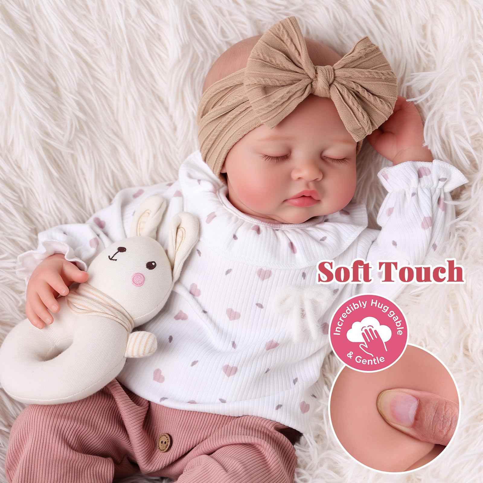 BABESIDE Reborn Baby Puppe, Realistische Babypuppe mit Stoffkörper | Baby Puppe, Geschlossene Augen, Bewegliche Glieder, Anzieh- und Pflegespiel, Geschenk für Kinder ab 3 Jahren