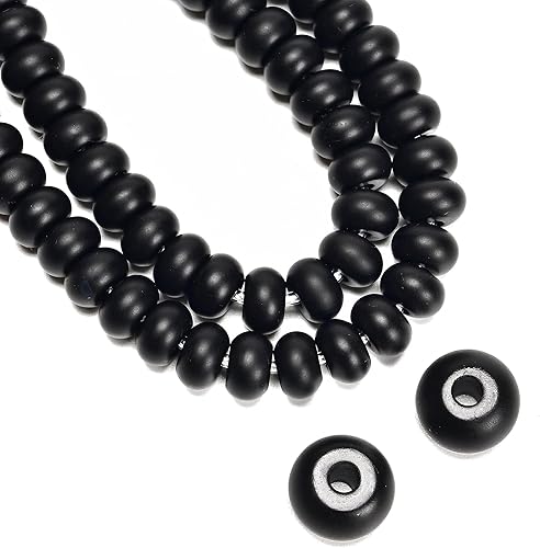 Miniatura 2 de JM Design Cuentas de piedras preciosas sueltas de ónix negro mate con agujero de 0.079 x 0.315 pulgadas, 8 pulgadas, hebra para fabricación de