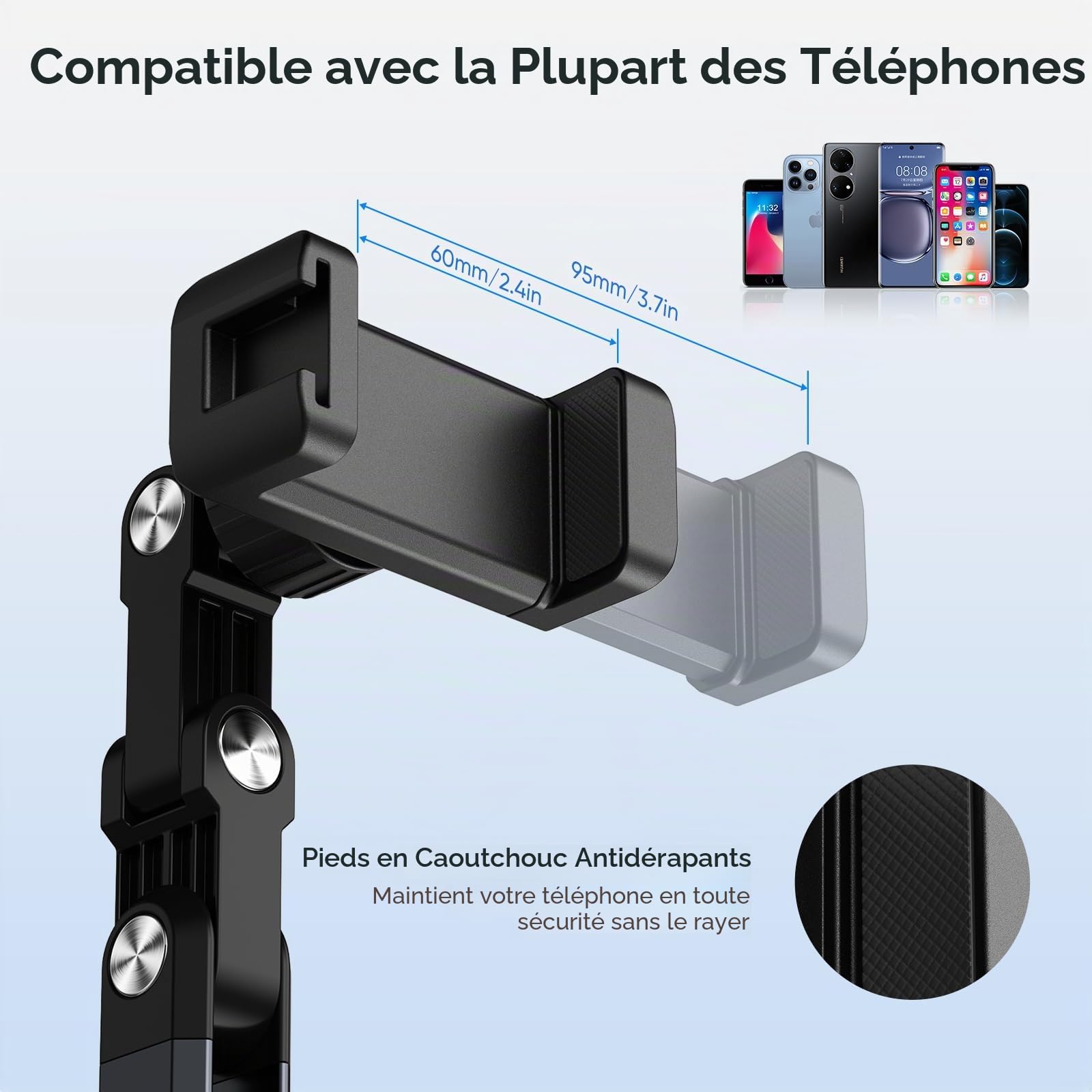 Support Vidéo pour TéLéPhone Portable, Support De TéLéphone De Bureau Réglable à 360°, Base Solide, Compatible avec iPhone/Samsung/Huawei/Xiaomi/Smartphone One Plus