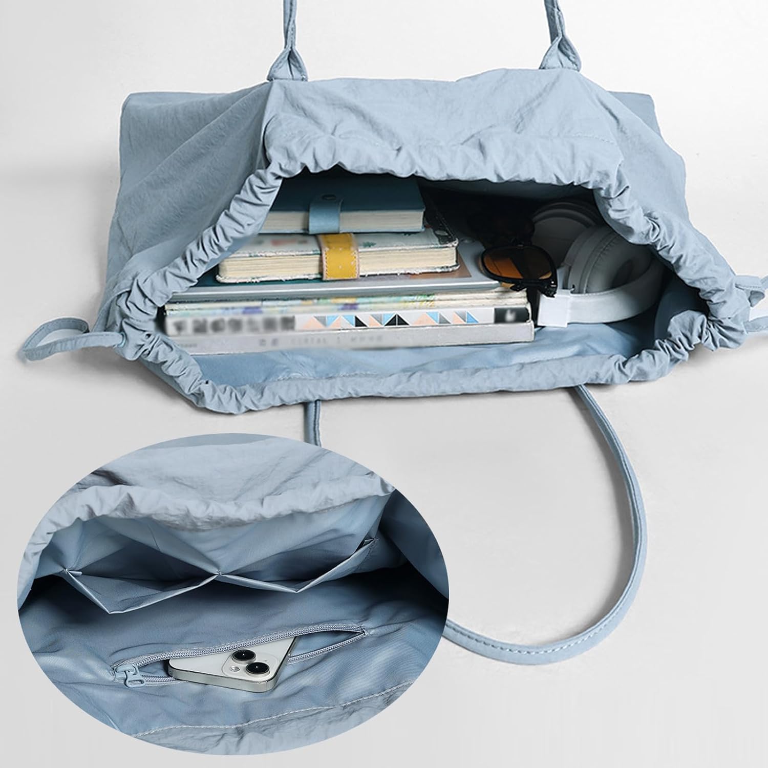 Nylon Tote Bag Drawstring Hobo Bags for Women Large Capacity Shoulder Bag for Travel Work College - Image 4