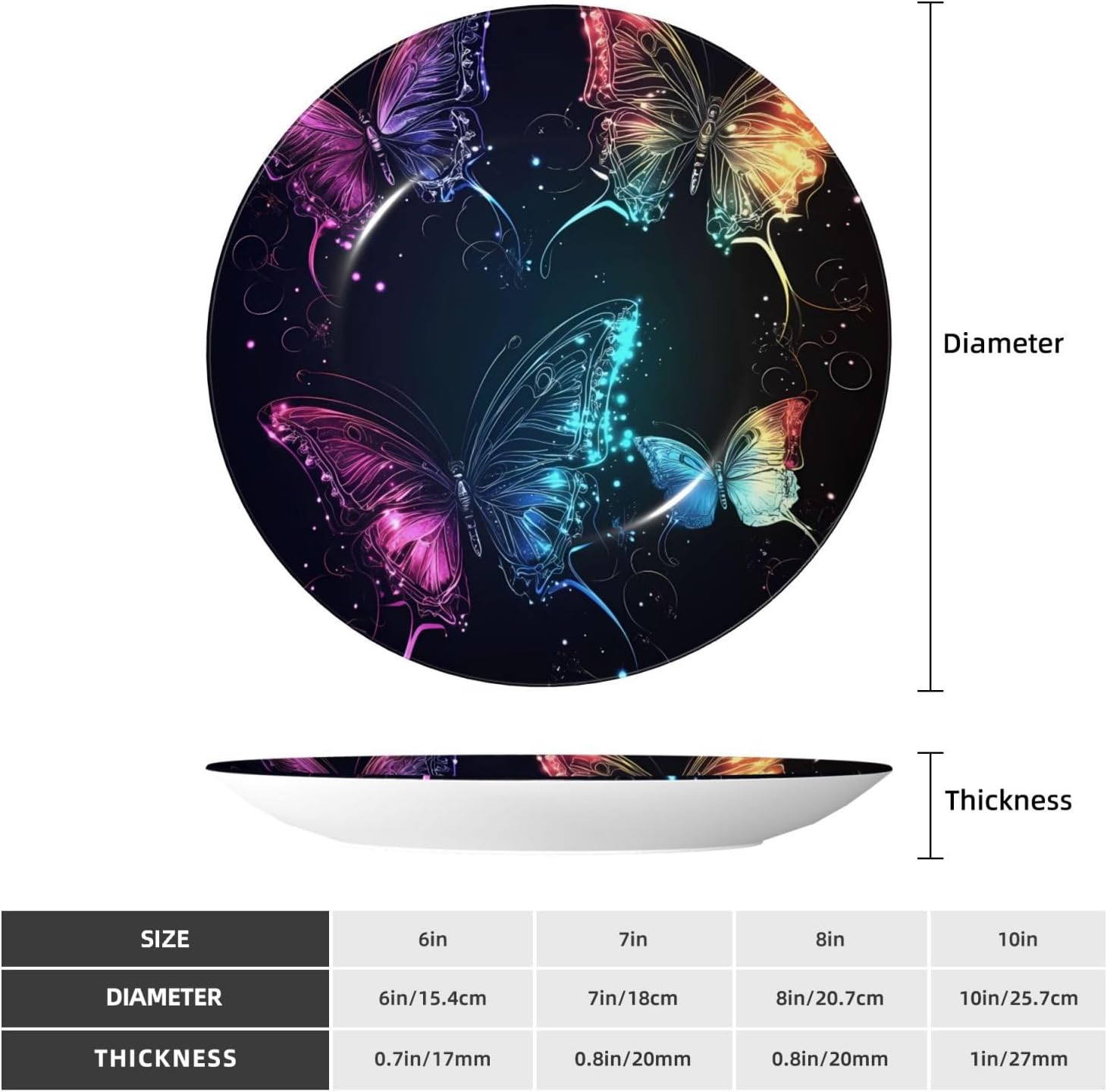 Glowing Night Butterfly Style Ceramic Plate Display Home Display With Stand Wall Hanging Plate For Home Decor 10 Inch