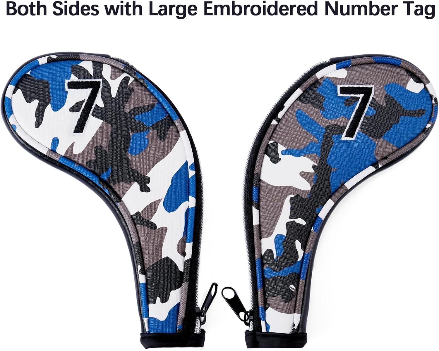 Golf Club Camo Zipper Iron Head Covers 9Pcs/Set With No. on Both Sides PU Leather Headcovers (Blue/Brown)