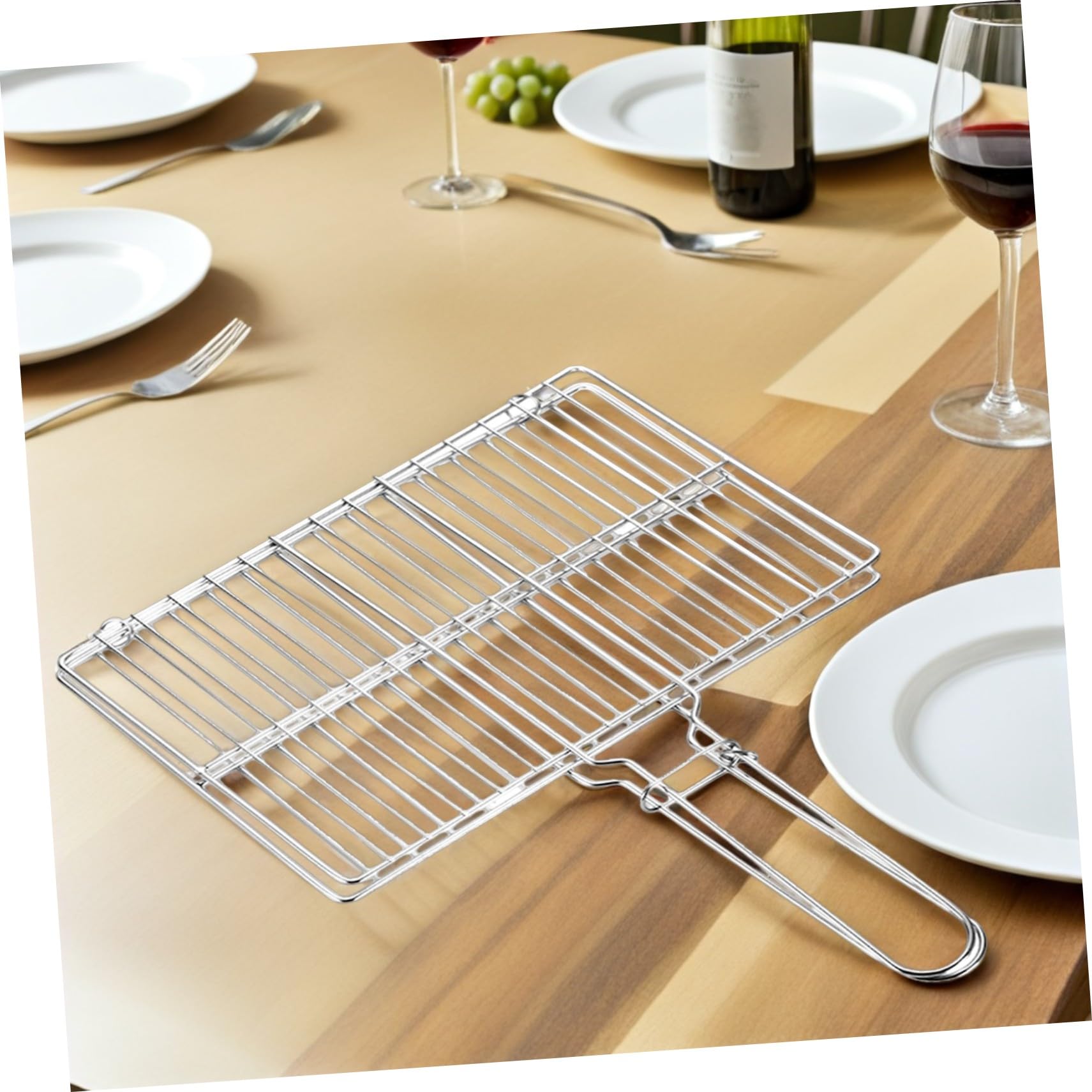 INOOMP Cestello per Barbecue in Acciaio Inossidabile, Rete Porta Pesce Spessa e Portatile con Manico, per Grigliare Pesce e Verdure All'aperto Durante Picnic e Barbecue