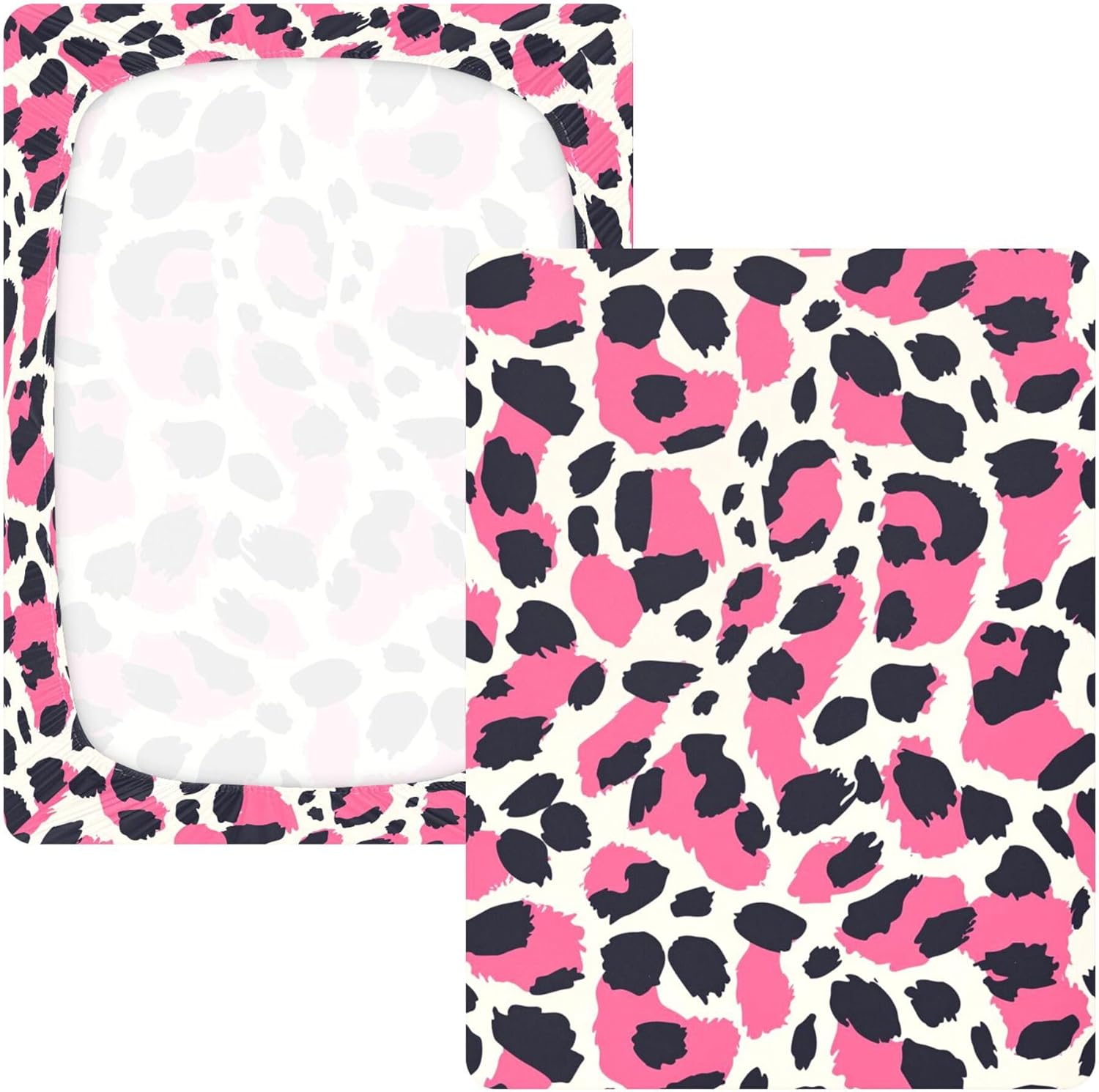 Leopard Print Cute Animal Crib Sheets Soft Breathable Fitted Cotton Baby Crib Sheets Mattress Cover for Girl Boy, 52" x 28" x 9"