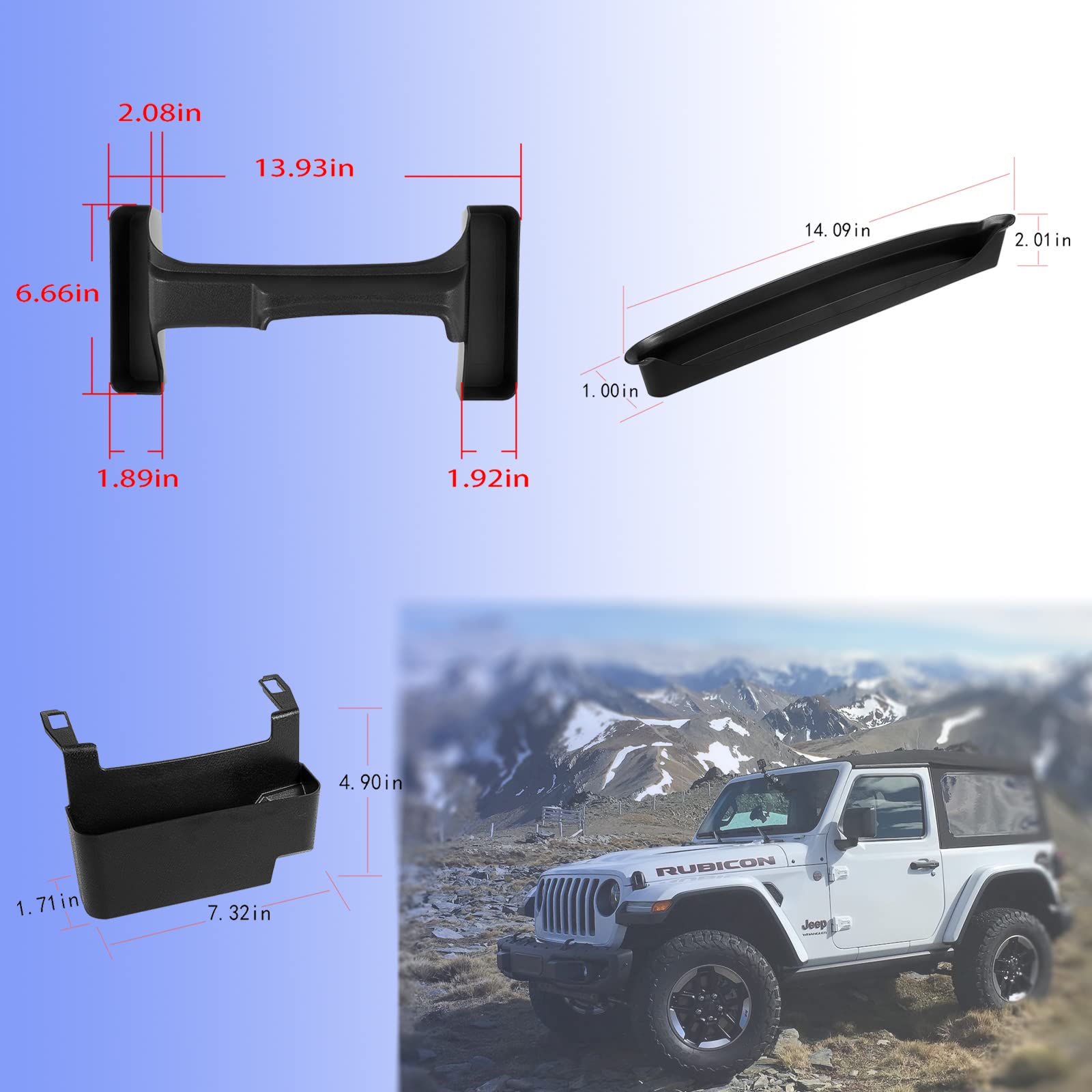Organizer do przechowywania podłokietnika do Jeep Wrangler JL/JLU 2018-2022 Gladiator JT 2020-2022, 3 sztuki