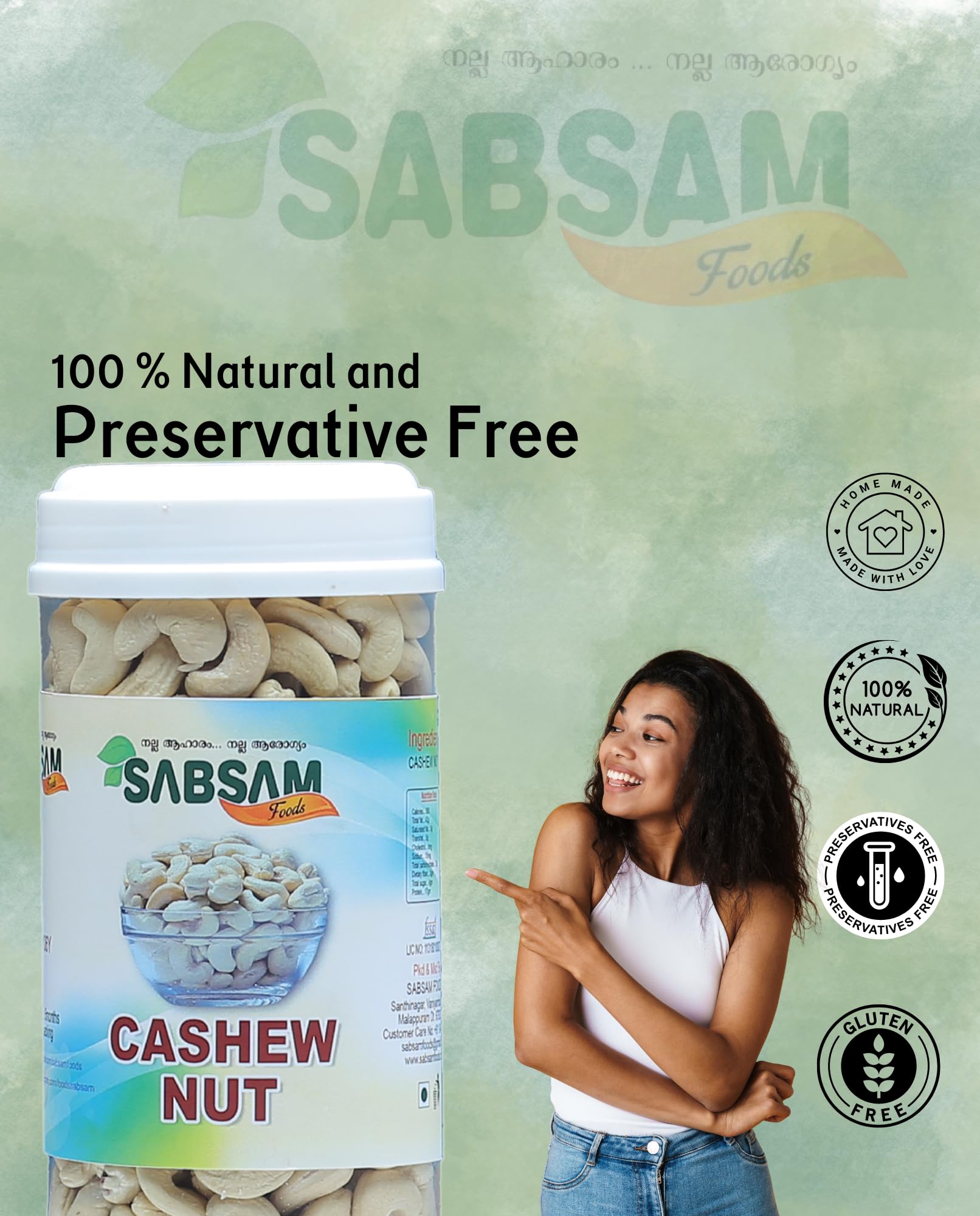 SABSAM FOODS CASHEW NUT|FULL OF NUTRIENTS|PACK OFF 500gm 1