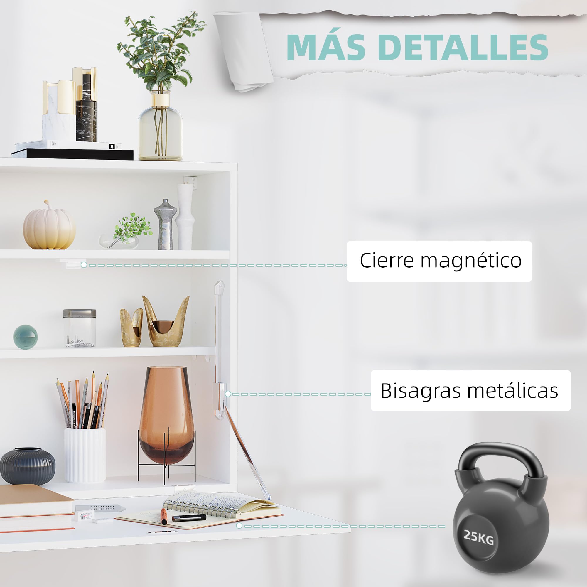 HOMCOM Mesa Plegable de Pared Escritorio Flotante 64x20x60 cm Blanco