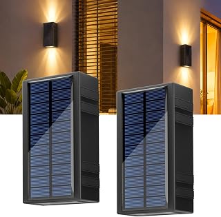 Lacasa 2 Stück Solarlampen für Außen Solar Wandleuchte Aussen Solarleuchten | 2 Farben Warmweiß & Kaltweiß, Up und Down Leuchten, IP65 Wasserdicht, Auto Ein/Aus, für Garten Terrasse Garage Wand Balkon