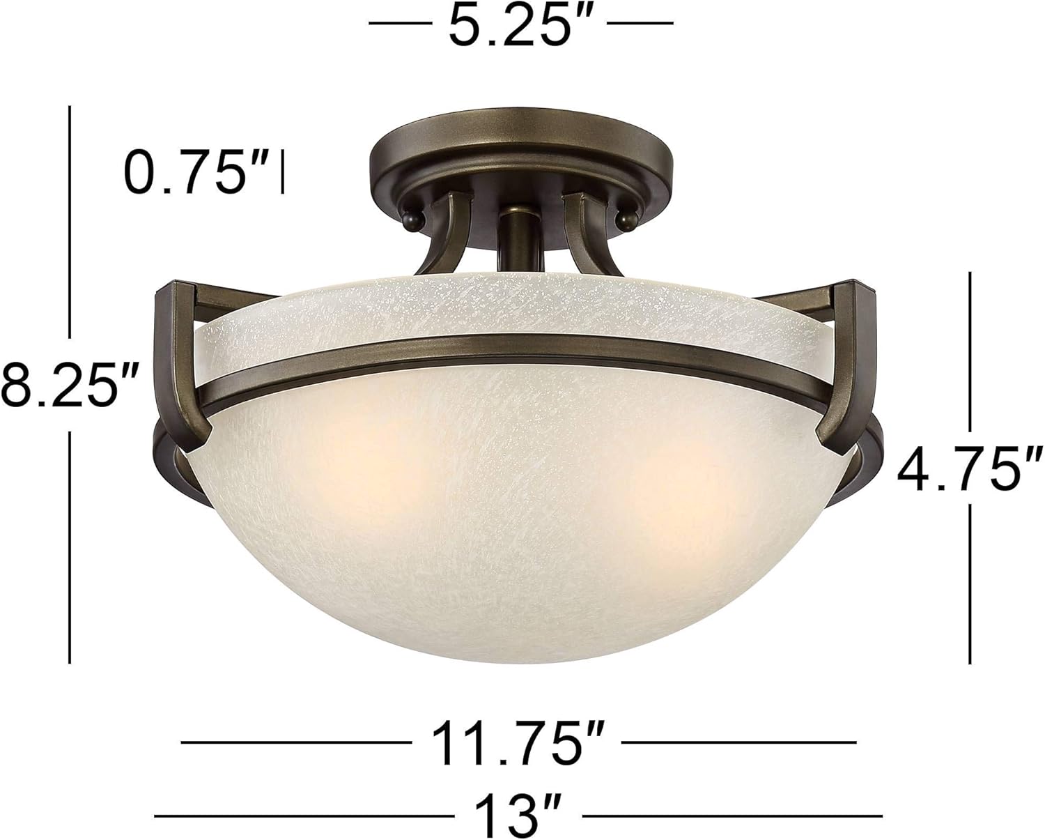 Mallot Rustic Close to Ceiling Light Semi Flush Mount Fixture 13" Wide Oil Rubbed Bronze Champagne Crackle Glass Bowl Shade for Bedroom Hallway Living Room Dining Room Bathroom - Regency Hill - - 