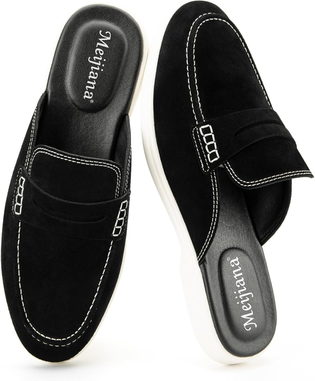 Meijiana Men's Slippers Slip-On Loafers Suede Formal Wear Casual Open Back Sandals