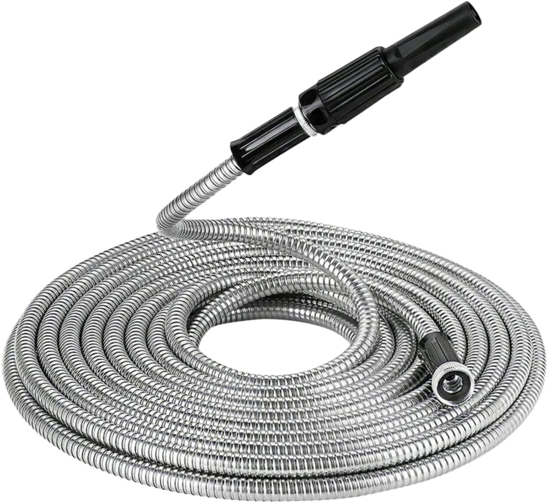 Telescopic Stainless Steel Garden Hose Flexible Watering Hose with Spray Nozzle Durable Leak Design for Outdoor Use for Lawn Plants and Car