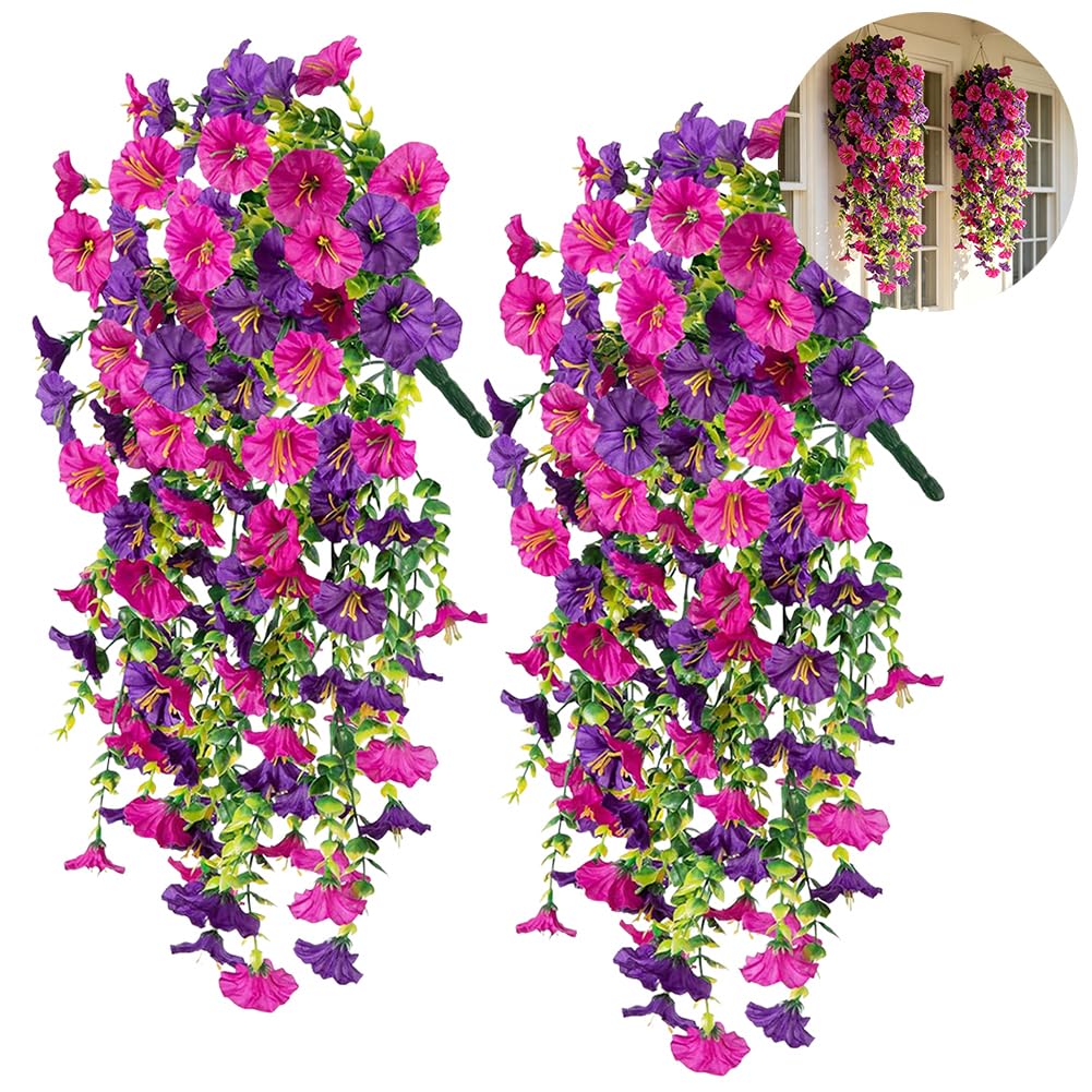MIFKLMV 2 Pcs Artificial Hanging Flowers, Hanging Artificial Flowers Plants Outdoor Indoor Fake Flower Home Decoration Drooping Plants for Wall Home Garden Patio Yard Wedding Decoration