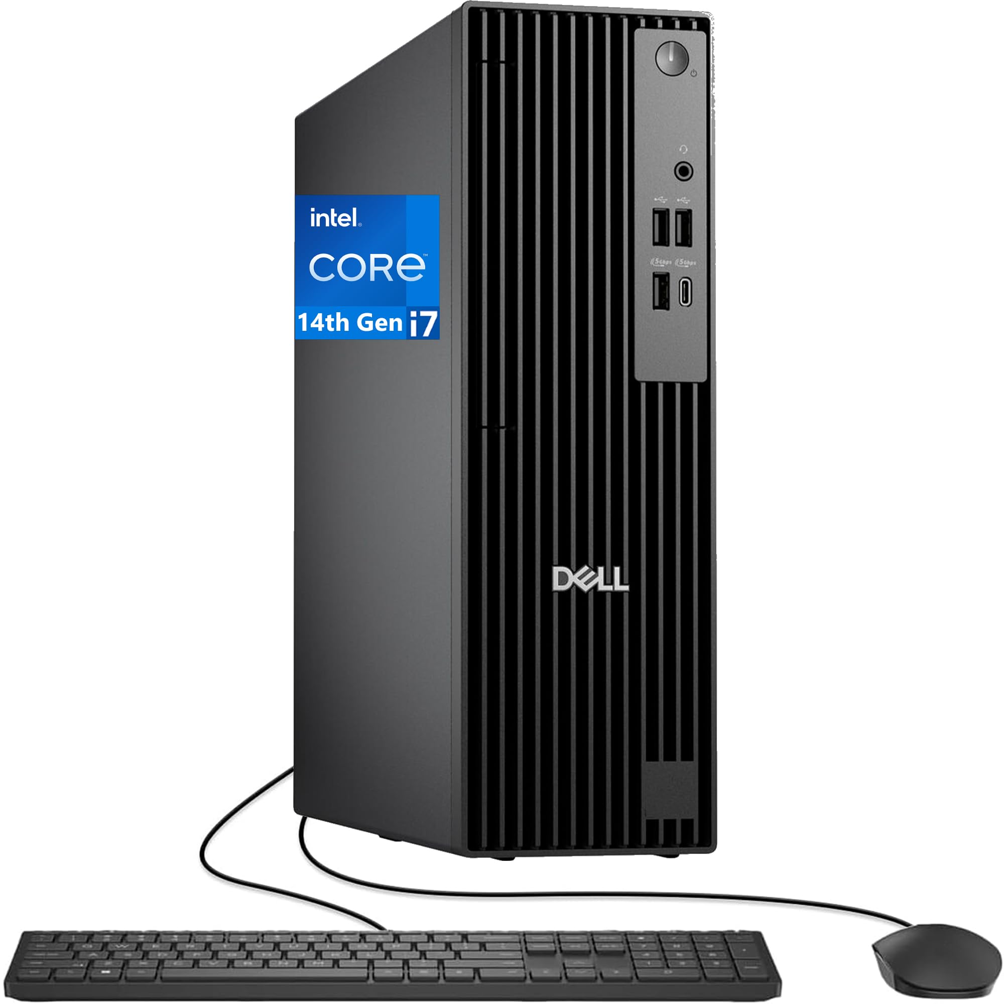 Dell Pro Slim QCS1250 Intel i7-14700, 32GB DDR5 RAM, 1TB SSD PCIe, RJ-45, DP Port, HDMI, Wired Keyboard & Mouse, Windows 11 Pro, Business Desktop - Black