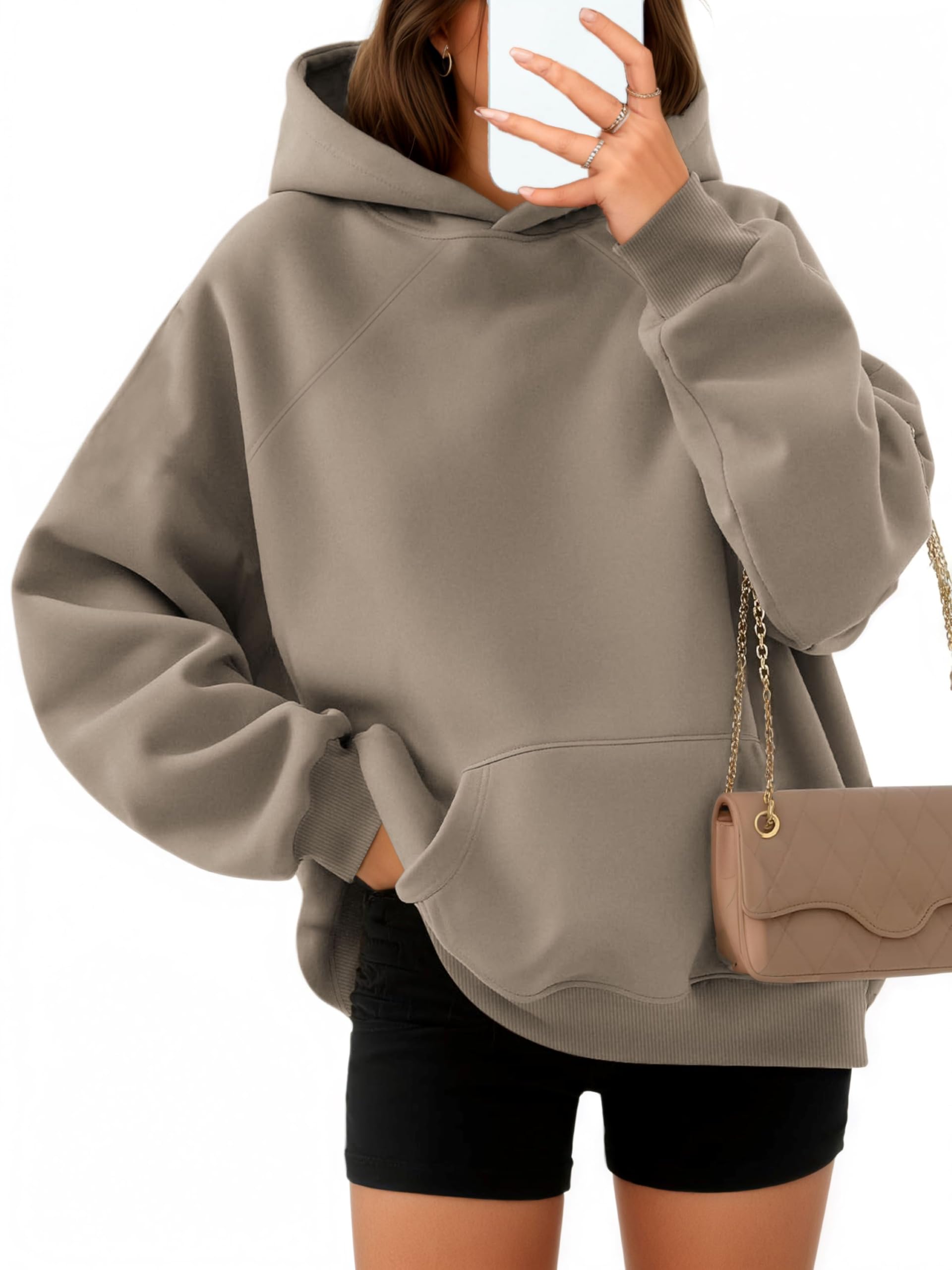 Timuspo Hoodie Damen Oversize Bequeme Baumwolle Pullover Casual Kapuzenpullover Einfarbig Basic Hoody Langarm Sweatshirt mit Kapuze Fashion Oberteile Herbst
