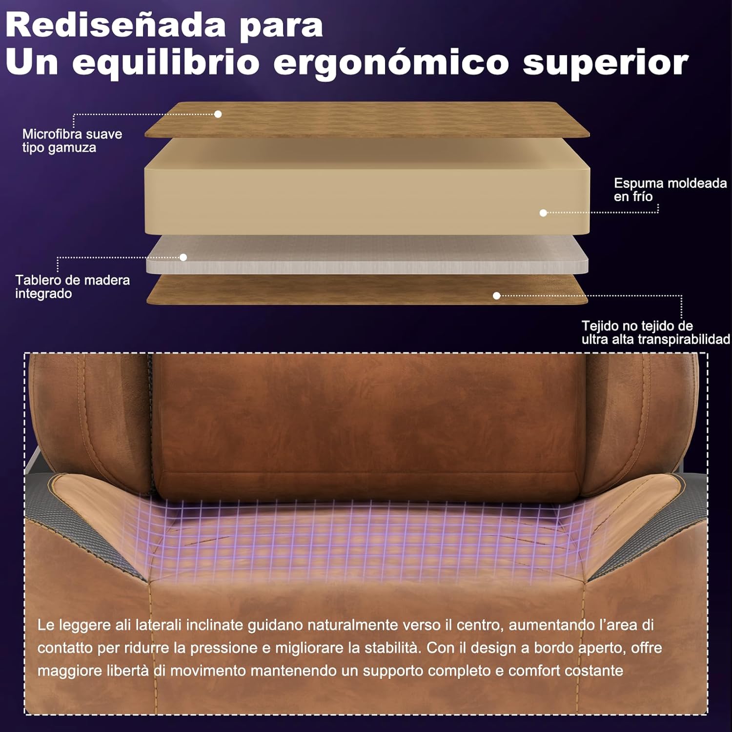 Devoko Gaming Chair showing reclining positions from 90 to 135 degrees