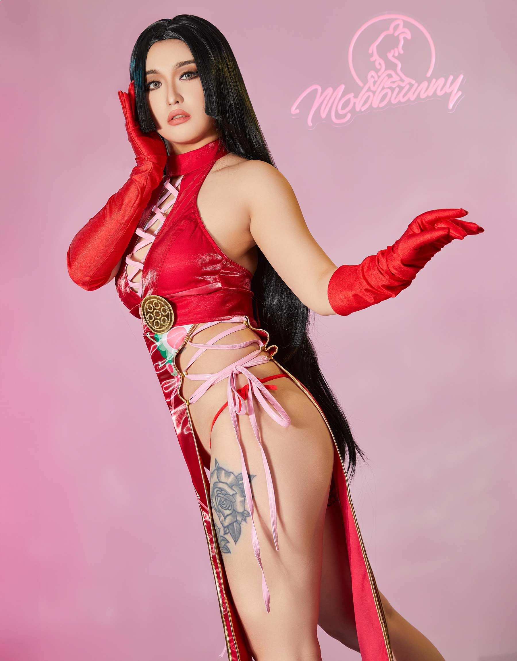 Mobbunny Women's Cheongsam Style Halter High Slit Dress Outfit Anime Cosplay Costume Halloween