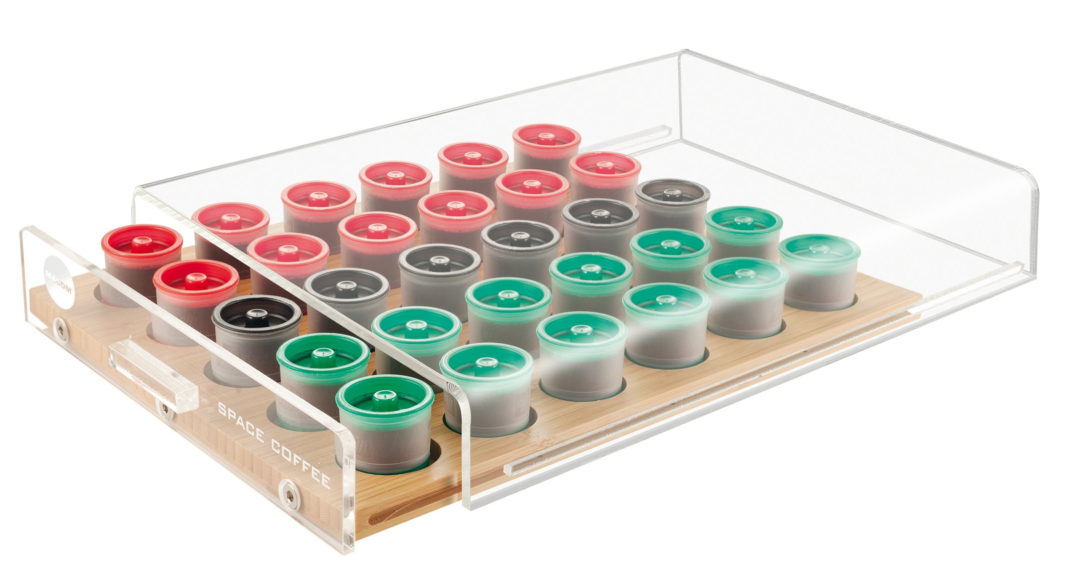 MACOM Just Kitchen 835 Space Coffee Dispenser Portacapsule Universale per Macchine Caffè, 30 capsule, cassetto in legno