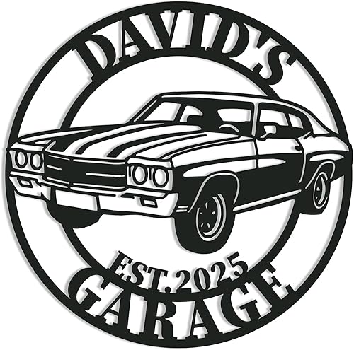 Letrero de metal personalizado para garaje, arte de pared de hierro personalizado con diseño clásico de automóvil musculoso, decoración de metal
