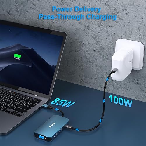 Miniatura 7 de BENFEI HUB USB C MST 8 en 1 con USB-C a 2 HDMI1 VGA, a 3 USB 3.0100 W Power DeliveryAudio Aux de 0.138 in, compatible con iPhone 15 ProMax, MacBook