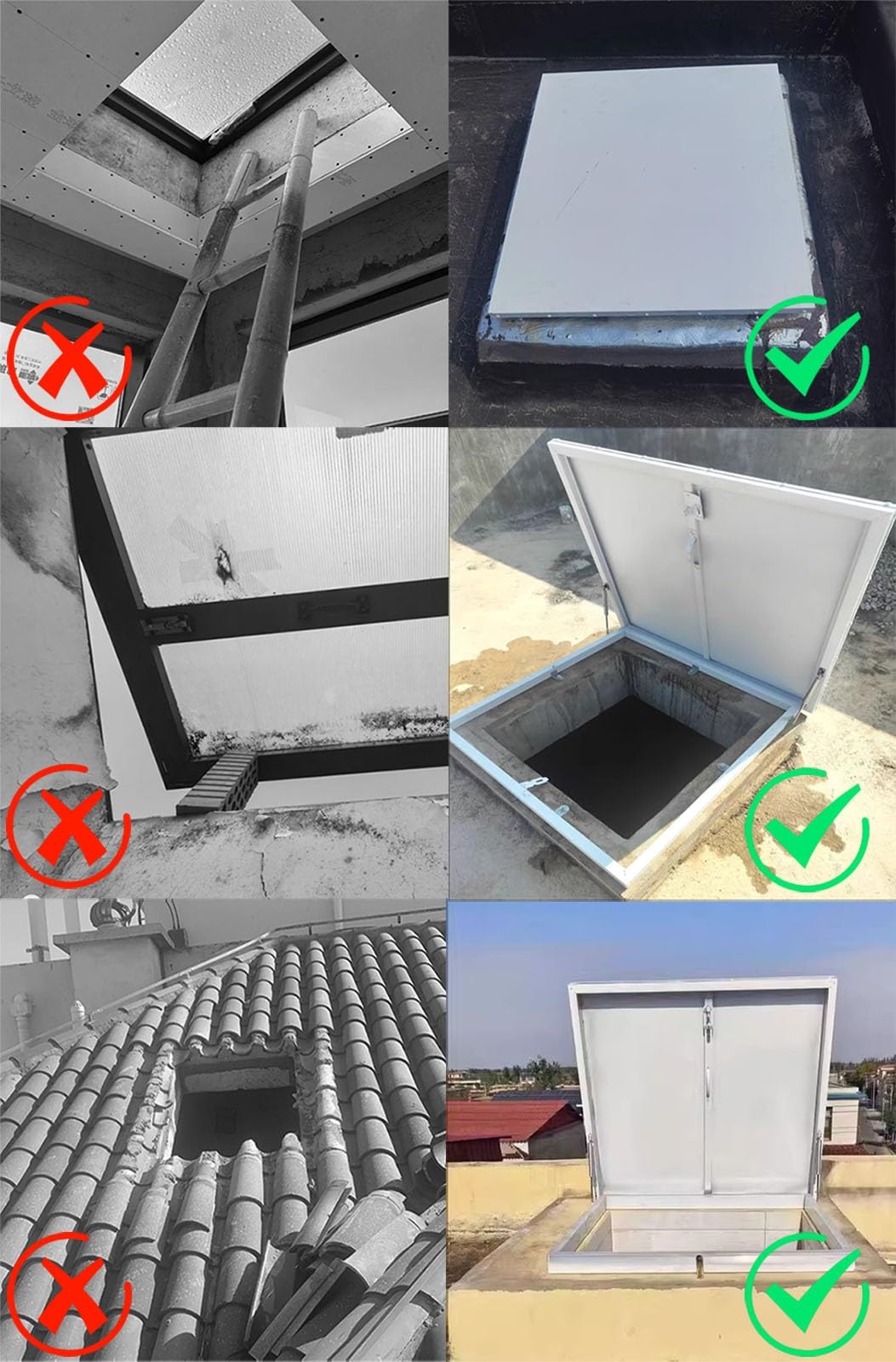 Claraboya Techo Escotilla Rectangular Metálica de Acceso a La Cubierta (blanca) Cubierta Impermeable para Claraboya de Techo Puerta de Acceso Al Desván de Uso Rudo(60x60cm(23.6x23.6in))
