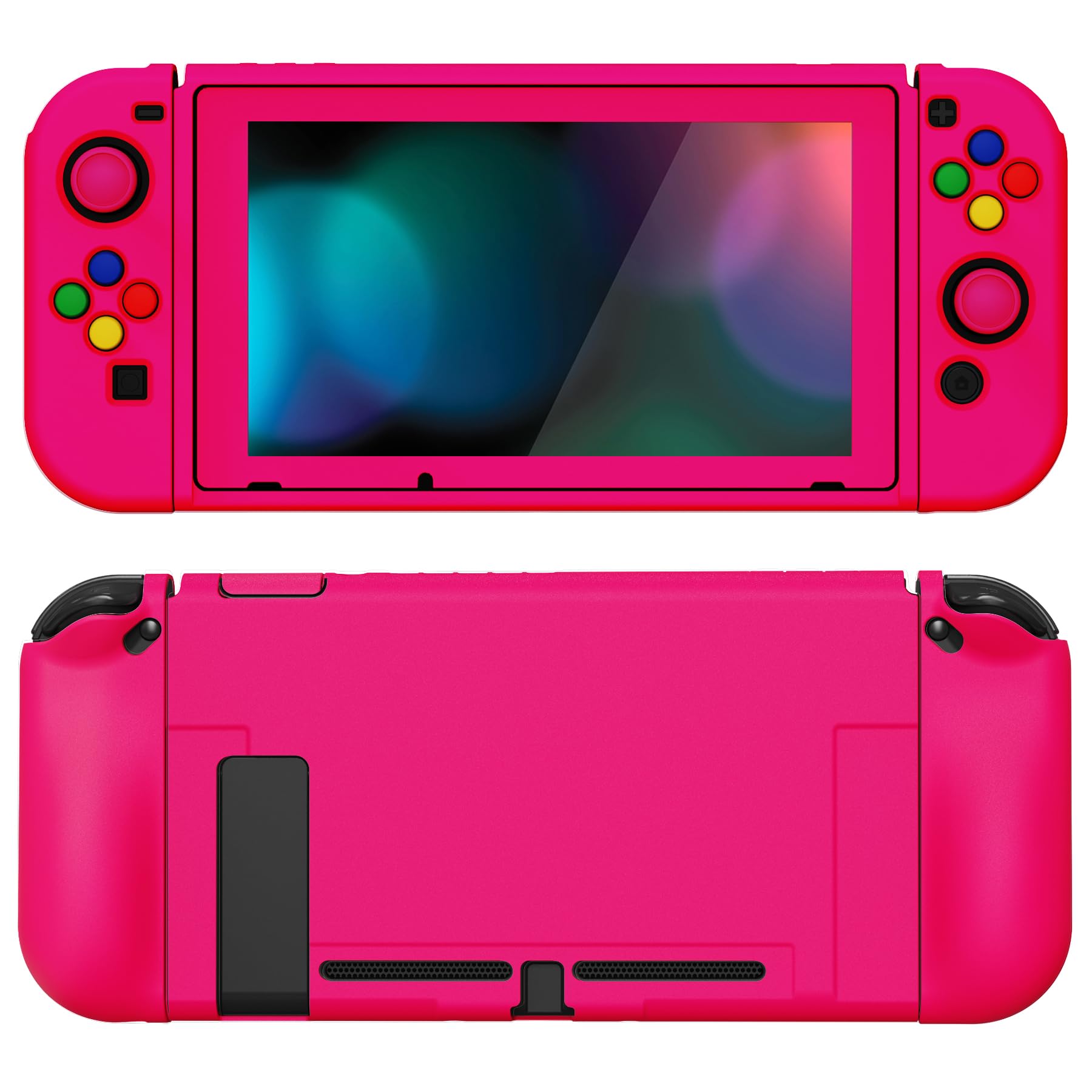 PlayVital Coque pour Switch Protection,Joycon Cover avec Capuchon pour Nintendo Switch et Protecteur d'Écran & ZealProtect Boutons-Rose Brillant