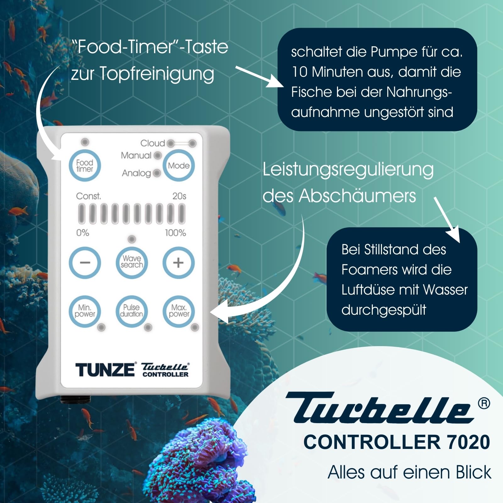 TUNZE Comline DOC Skimmer 9012 DC I Oberflächenabsaugung für Aquarien mit 200-1200 L I energieeffizienter Eiweißabschäumer mit Magnethalterung